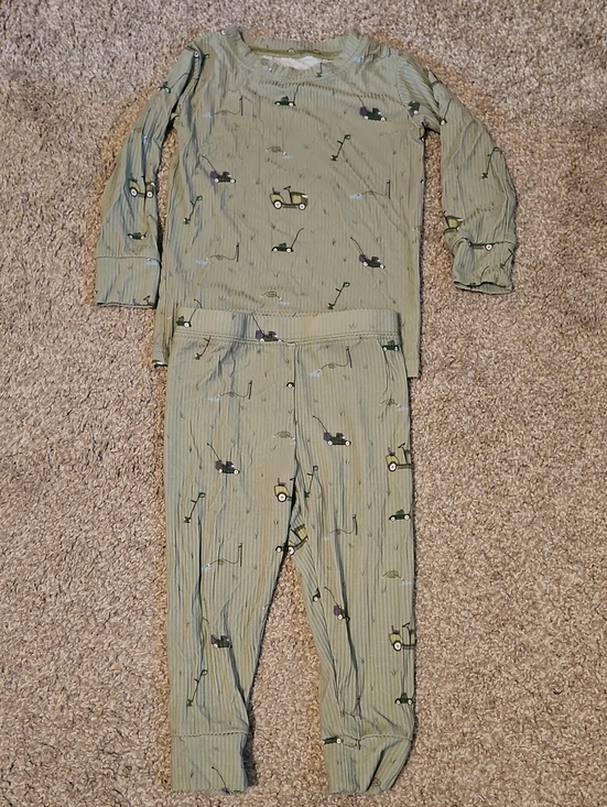 Brave Little Ones Other - NWOT Brave Little Ones Ribbed Bamboo Pajama Set Lawn Mower Green 12 To 18 Months